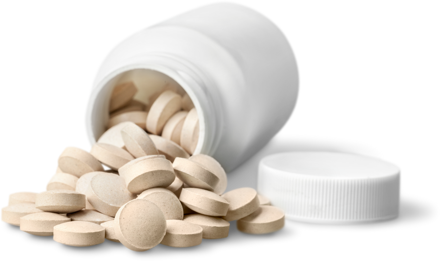 White Pill Bottle with Tablets